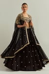 Buy_Ikshita Choudhary_Black Chanderi, Chiffon Embroidery, Stones Round Neck Hand Lehenga Set _at_Aza_Fashions