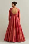 Shop_Ikshita Choudhary_Rust Organza Round Neck Red Shimmer Anarkali Set _at_Aza_Fashions