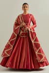 Buy_Ikshita Choudhary_Rust Organza Round Neck Red Shimmer Anarkali Set _at_Aza_Fashions