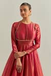Ikshita Choudhary_Rust Organza Round Neck Red Shimmer Anarkali Set _Online_at_Aza_Fashions
