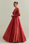 Buy_Ikshita Choudhary_Rust Organza Round Neck Red Shimmer Anarkali Set _Online_at_Aza_Fashions
