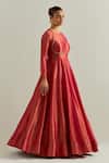 Shop_Ikshita Choudhary_Rust Organza Round Neck Red Shimmer Anarkali Set _Online_at_Aza_Fashions