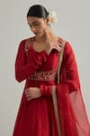 Ikshita Choudhary_Red Chanderi, Organza Embroidery Round Neck Hand Anarkali Set _Online_at_Aza_Fashions