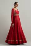 Shop_Ikshita Choudhary_Red Chanderi, Organza Embroidery Round Neck Hand Anarkali Set _Online_at_Aza_Fashions