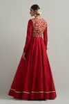 Shop_Ikshita Choudhary_Red Chanderi, Organza Embroidery Round Neck Hand Anarkali Set _at_Aza_Fashions
