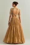 Shop_Ikshita Choudhary_Gold Organza Embroidery V-neck Hand Lehenga Set _at_Aza_Fashions