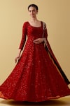 Buy_Ikshita Choudhary_Red Georgette Embroidery, Sequins Scoop Neck Hand Anarkali Set _Online_at_Aza_Fashions