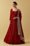 Buy_Ikshita Choudhary_Red Georgette Embroidery, Sequins Scoop Neck Hand Anarkali Set _at_Aza_Fashions
