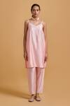 Buy_Gulabo By Abu Sandeep_Pink Modal, Chanderi Embroidery, Mirrors Round Neck, Jacket Set _Online_at_Aza_Fashions