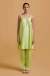 Buy_Gulabo By Abu Sandeep_Green Modal, Chanderi Sequins, Embroidery Open Neck, Pista Kurta Set _Online_at_Aza_Fashions