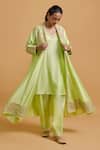 Gulabo By Abu Sandeep_Green Modal, Chanderi Sequins, Embroidery Open Neck, Pista Kurta Set _Online