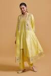 Buy_Gulabo By Abu Sandeep_Yellow Modal, Chanderi Embroidery Round Neck, Kurta Set _at_Aza_Fashions
