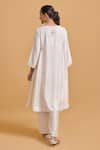 Shop_Gulabo By Abu Sandeep_Off White Modal, Chanderi Embroidery Split V-neck Kurta Pant Set _at_Aza_Fashions