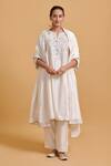 Buy_Gulabo By Abu Sandeep_Off White Modal, Chanderi Embroidery Split V-neck Kurta Pant Set _Online_at_Aza_Fashions