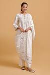 Shop_Gulabo By Abu Sandeep_Off White Modal, Chanderi Embroidery Split V-neck Kurta Pant Set _Online_at_Aza_Fashions