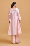 Shop_Gulabo By Abu Sandeep_Pink Modal, Chanderi Sequins Split V-neck Embroidered Kurta Set _at_Aza_Fashions