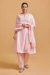 Gulabo By Abu Sandeep_Pink Modal, Chanderi Sequins Split V-neck Embroidered Kurta Set _Online_at_Aza_Fashions
