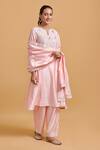 Buy_Gulabo By Abu Sandeep_Pink Modal, Chanderi Sequins Split V-neck Embroidered Kurta Set _Online_at_Aza_Fashions