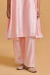 Shop_Gulabo By Abu Sandeep_Pink Modal, Chanderi Sequins Split V-neck Embroidered Kurta Set _Online_at_Aza_Fashions