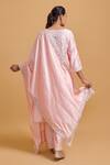 Gulabo By Abu Sandeep_Pink Modal, Chanderi Sequins Split V-neck Embroidered Kurta Set _at_Aza_Fashions