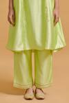 Gulabo By Abu Sandeep_Green Modal, Chanderi Embroidery, Sequins Split V-neck Pista Kurta And Pant Set _Online_at_Aza_Fashions