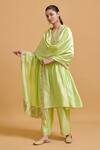 Buy_Gulabo By Abu Sandeep_Green Modal, Chanderi Embroidery, Sequins Split V-neck Pista Kurta And Pant Set _Online_at_Aza_Fashions