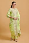 Buy_Gulabo By Abu Sandeep_Green Modal, Chanderi Embroidery, Sequins Split V-neck Pista Kurta And Pant Set 
