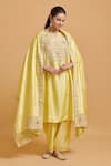 Buy_Gulabo By Abu Sandeep_Yellow Modal, Chanderi Sequins, Embroidery V-neck Kurta Set 