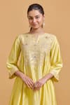 Shop_Gulabo By Abu Sandeep_Yellow Modal, Chanderi Sequins, Embroidery V-neck Kurta Set 