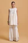 Buy_Gulabo By Abu Sandeep_Off White Modal, Chanderi Embroidery Round Neck Kurta And Gharara Set _Online_at_Aza_Fashions