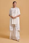 Buy_Gulabo By Abu Sandeep_Off White Modal, Chanderi Embroidery Round Neck Kurta And Gharara Set _at_Aza_Fashions