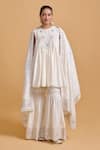 Buy_Gulabo By Abu Sandeep_Off White Modal, Chanderi Embroidery Round Neck Kurta And Gharara Set 