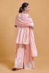 Shop_Gulabo By Abu Sandeep_Pink Modal, Chanderi Sequins, Mirrors Round Neck Designer Kurta And Gharara Set _at_Aza_Fashions