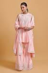 Gulabo By Abu Sandeep_Pink Modal, Chanderi Sequins, Mirrors Round Neck Designer Kurta And Gharara Set _Online_at_Aza_Fashions