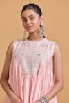Buy_Gulabo By Abu Sandeep_Pink Modal, Chanderi Sequins, Mirrors Round Neck Designer Kurta And Gharara Set 