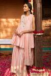Shop_Gulabo By Abu Sandeep_Pink Modal, Chanderi Sequins, Mirrors Round Neck Designer Kurta And Gharara Set 