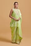 Gulabo By Abu Sandeep_Green Modal, Chanderi Embroidery Round Neck Pista Kurta Gharara Set _Online_at_Aza_Fashions
