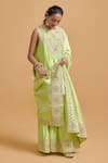Gulabo By Abu Sandeep_Green Modal, Chanderi Embroidery Round Neck Pista Kurta Gharara Set _at_Aza_Fashions