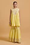 Gulabo By Abu Sandeep_Yellow Modal, Chanderi Sequins, Beads, Embroidery Designer Kurta And Gharara Set _Online_at_Aza_Fashions