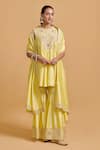 Shop_Gulabo By Abu Sandeep_Yellow Modal, Chanderi Sequins, Beads, Embroidery Designer Kurta And Gharara Set _Online_at_Aza_Fashions