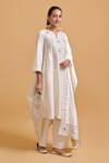 Buy_Gulabo By Abu Sandeep_Off White Modal, Chanderi Embroidery Dupatta _Online_at_Aza_Fashions