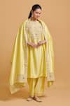 Gulabo By Abu Sandeep_Yellow Modal, Chanderi Embroidery Dupatta Set _Online_at_Aza_Fashions