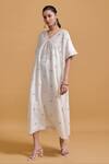 Gulabo By Abu Sandeep_Off White Modal, Chanderi Embroidery V-neck Kaftan _Online_at_Aza_Fashions
