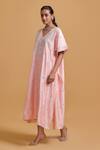 Gulabo By Abu Sandeep_Pink Modal, Chanderi Embroidery V-neck Kaftan _Online_at_Aza_Fashions