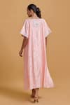 Shop_Gulabo By Abu Sandeep_Pink Modal, Chanderi Embroidery V-neck Kaftan _at_Aza_Fashions