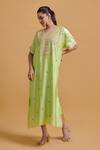 Buy_Gulabo By Abu Sandeep_Green Modal, Chanderi Sequins, Embroidery V-neck Pista Kaftan _Online_at_Aza_Fashions
