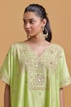 Shop_Gulabo By Abu Sandeep_Green Modal, Chanderi Sequins, Embroidery V-neck Pista Kaftan _Online_at_Aza_Fashions