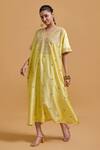 Shop_Gulabo By Abu Sandeep_Yellow Modal, Chanderi Embroidery V-neck Kaftan _Online_at_Aza_Fashions