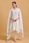 Buy_Gulabo By Abu Sandeep_Off White Modal, Chanderi Embroidery V-neck Designer Kurta And Salwar Set _at_Aza_Fashions