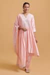 Buy_Gulabo By Abu Sandeep_Pink Modal, Chanderi Sequins, Embroidery V-neck Kurta Set 